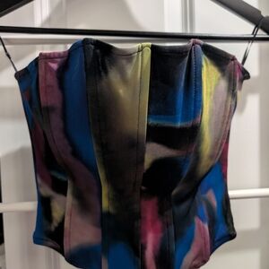 Windsor Blue and Pink Bustier Crop Top